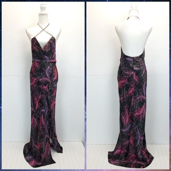 NICHOLAS Melia Cocktail Dress 100% Silk Rhinestone Halter Neck - Picture 6 of 14